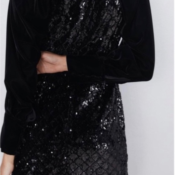 Zara black velvet sequin mini dress - Picture 3 of 6